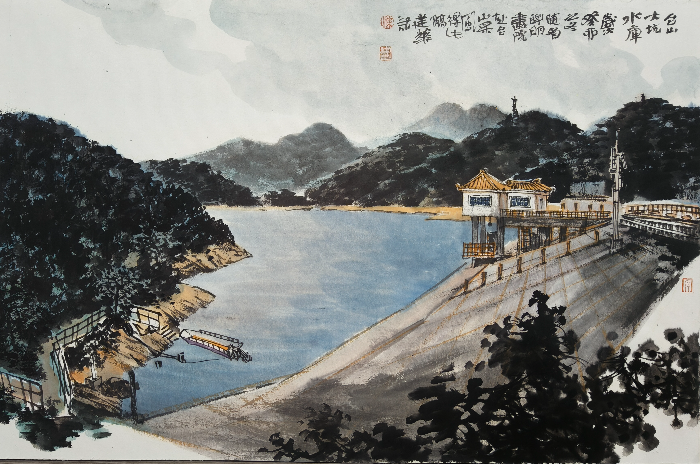 臺(tái)山大坑水庫(kù)（水墨寫生），68X45cm，梁建華.jpg